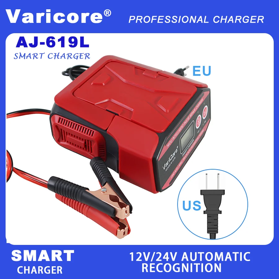 VariCore 12V/24V Intelligent Car Battery Charger lcd Display For The Repair of Lead-acid agm Batteries for Motorbike Rinnsal