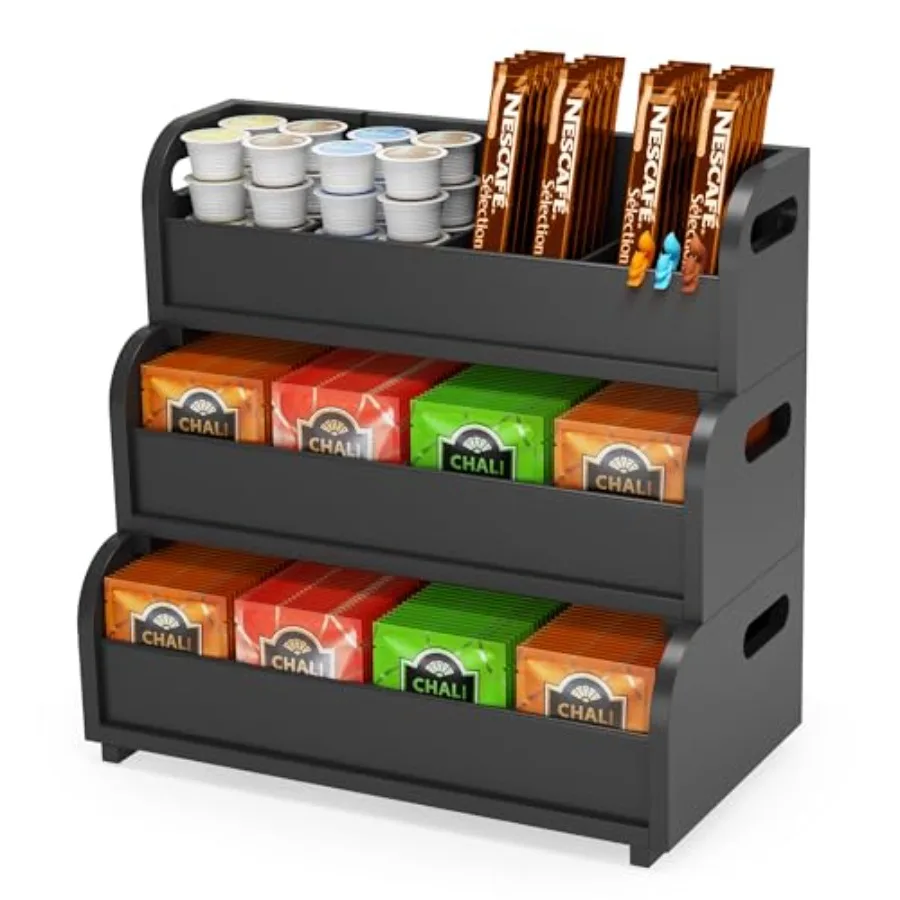 

Органайзер для чайных пакетиков - бамбуковая настольная подставка для чайных пакетиков, 3-ярусная, складная, настенная, большой вместимости, для кладовой