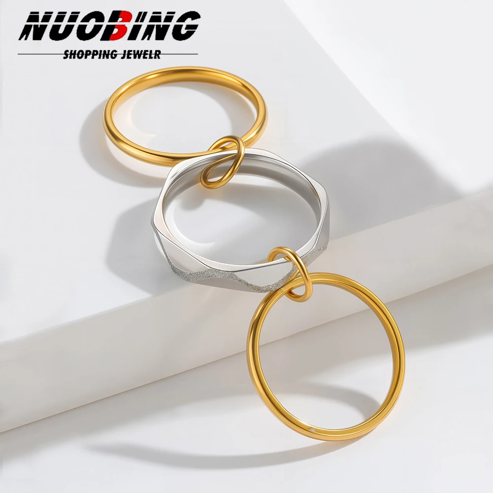 

2025 Trends Stainless Steel For Women Men Fashion Interlocking Ring MultiLayered Gold Color Silver Color Stacked Jewelry Gif