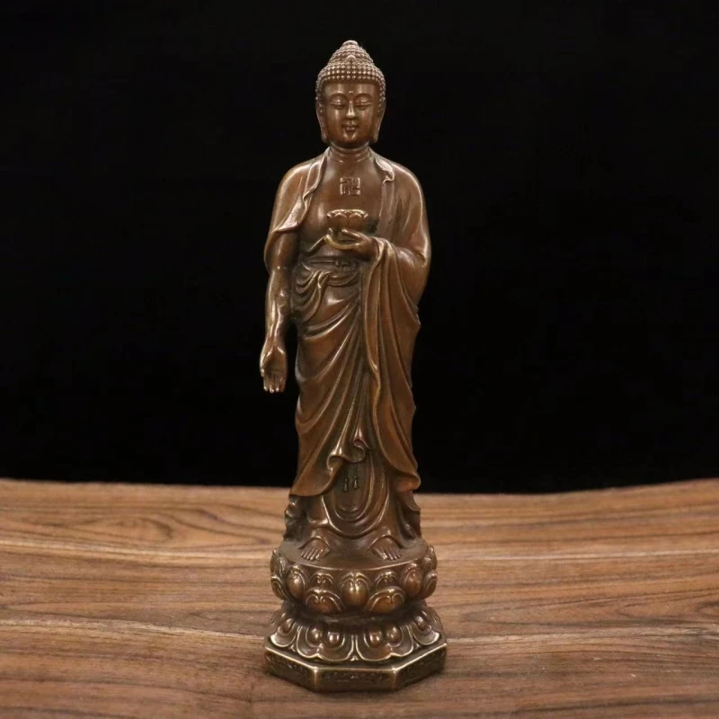 

Brass Antique Amitabha Buddha Standing Statue Infinite Shou Star Tabletop Ornament Buddhist Hall Temple Household Worship