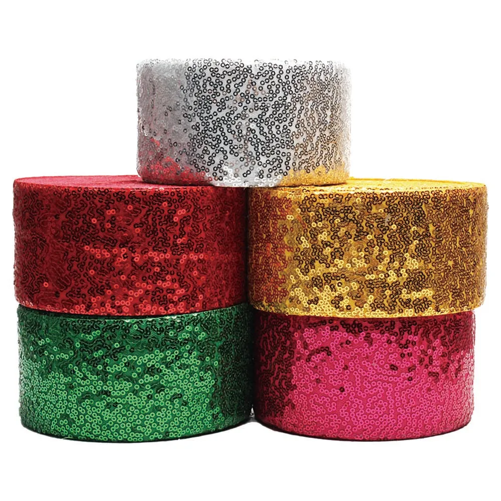 

3 inch Sequin Ribbon Gold Red White Green Hot Pink Color for Hairbows Handmade Craft Materials 20yards/lot