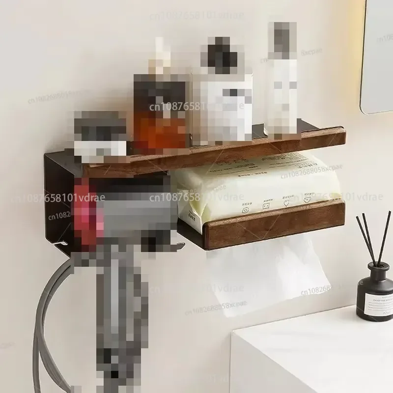 Walnut Hair Dryer Hanger Toilet Bathroom Washstand No Punching Wall Rack Hand Wipe Carton Holder