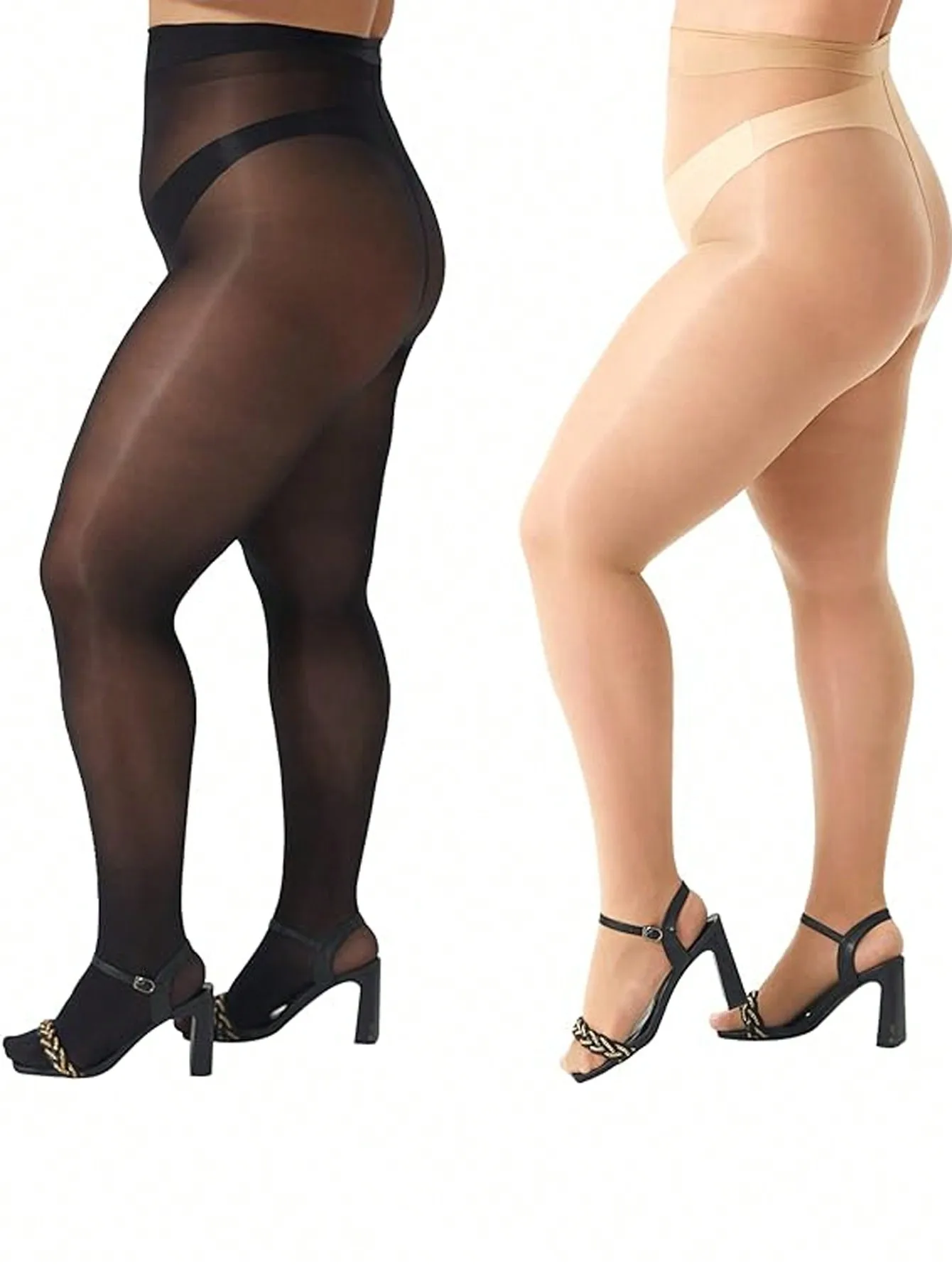Two sets of women\'s super elastic oversized ultra-thin skin penetrating stockings with flat bottomed pantyhose