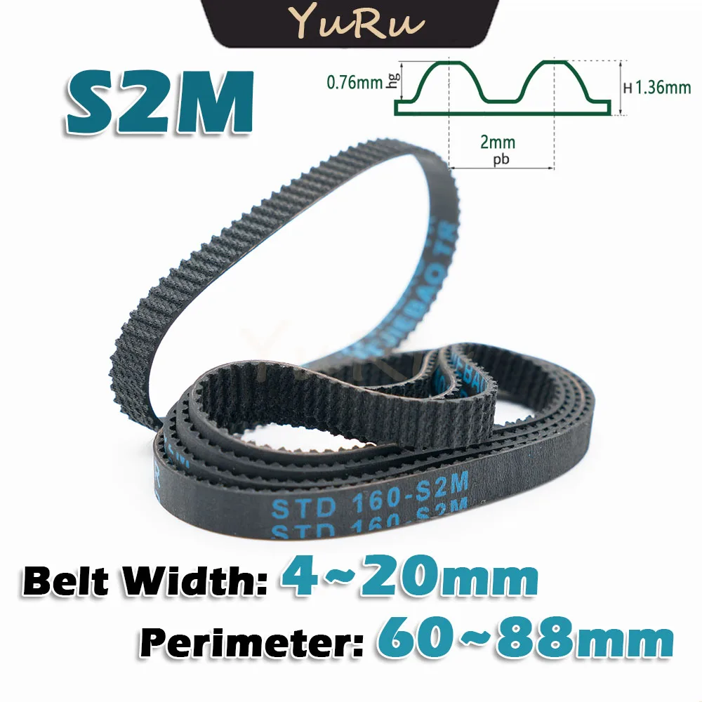 

S2M Timing Belt Width 4~20mm Rubber Closed Loop Perimeter 60 66 72 74 76 78 80 84 86 88mm 2M Synchronous CNC Drive Transmission