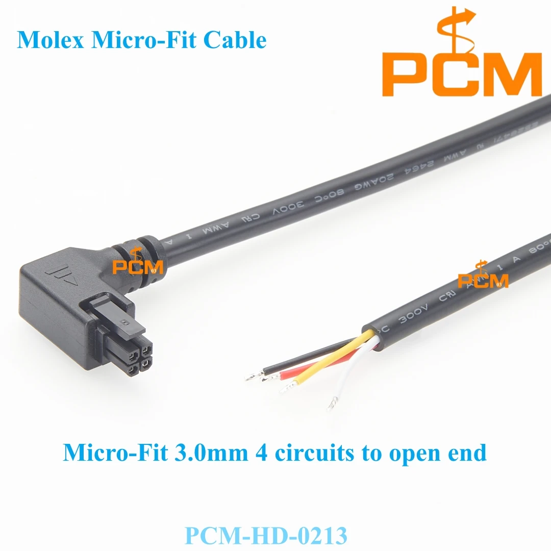 4 Pin Micro-Fit 3.0 Molex Right angle bend female Connector to Pigtail wire Open End dual row Power Signal 1.5m Cable Assembly