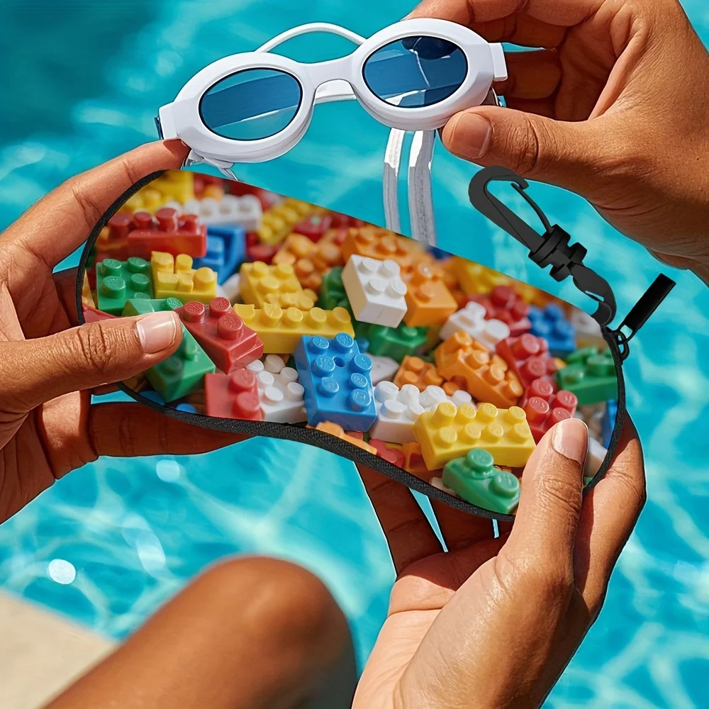 1pc Colorful Building Blocks Design Sunglass Case with Zipper Durable, Portable Eyewear Organizer for Daily Use