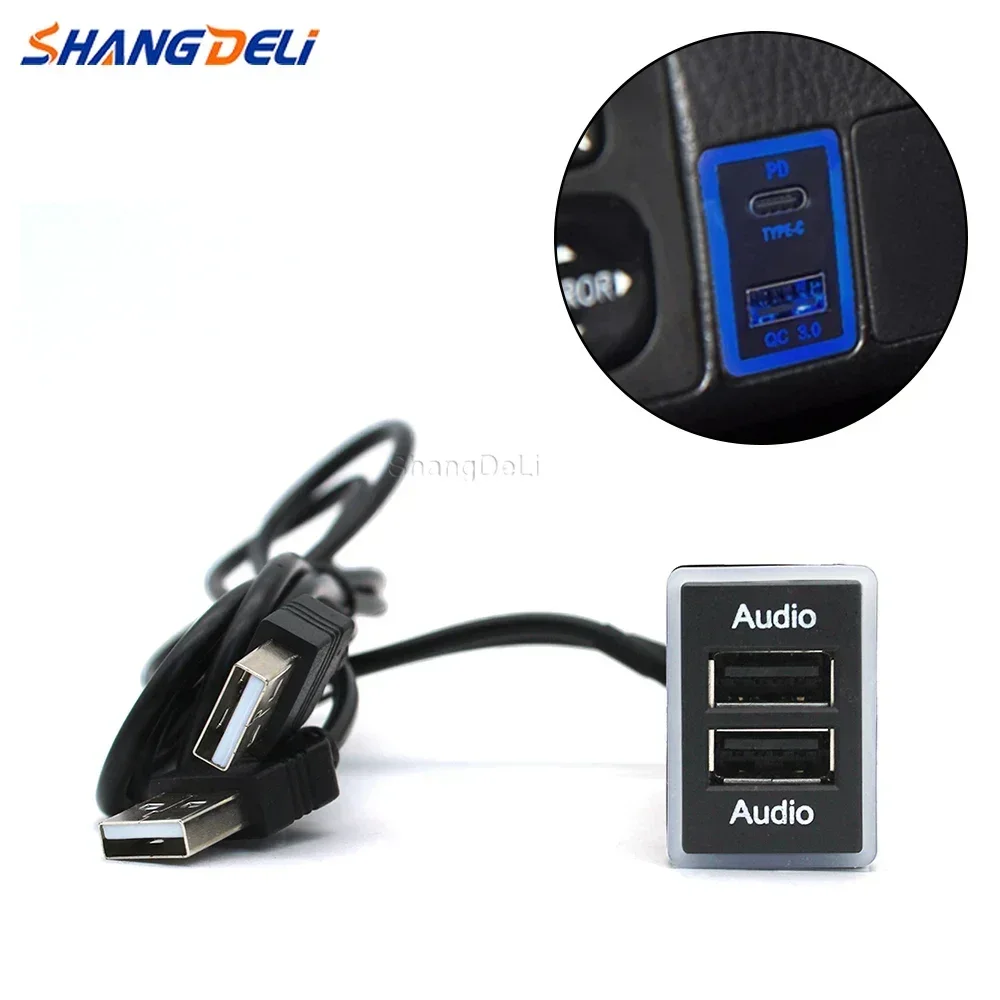 

Blue Light Car Double USB Port Adapter usb Audio u-disk flash Socket Music Play For Toyota Camry Prius Corolla Prado Yaris