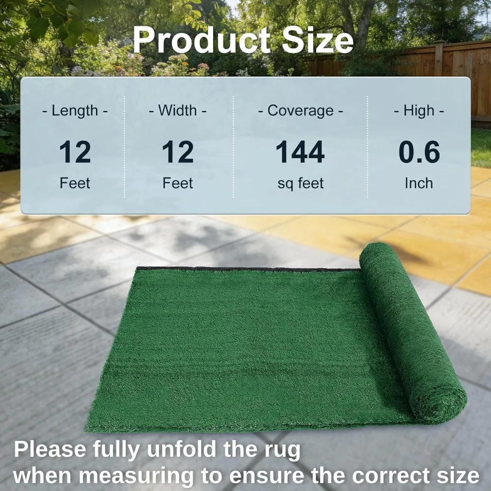 12x12 FT Artificial Grass Rug, 15mm Pile Height, Vintage Green