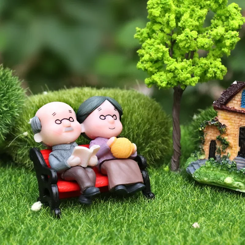 Juego de 3 uds. De adornos para parejas de abuelo y abuela, modelo de muñeca, microadornos para paisajismo, venta al por mayor, dibujos animados