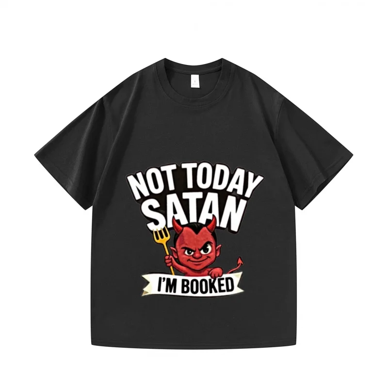 

Мужская футболка черная, не сегодня, футболка с принтом «Сатана, я заданная» для повседневной повседневной носки, летний модный топ