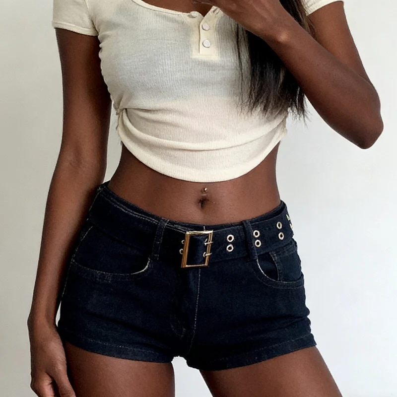 

Girls Chic Fashion Low Waist Jeans Lady Slim Fit Thin Stretch Short Pants Female Sexy Nightclub Solid Denim Shorts