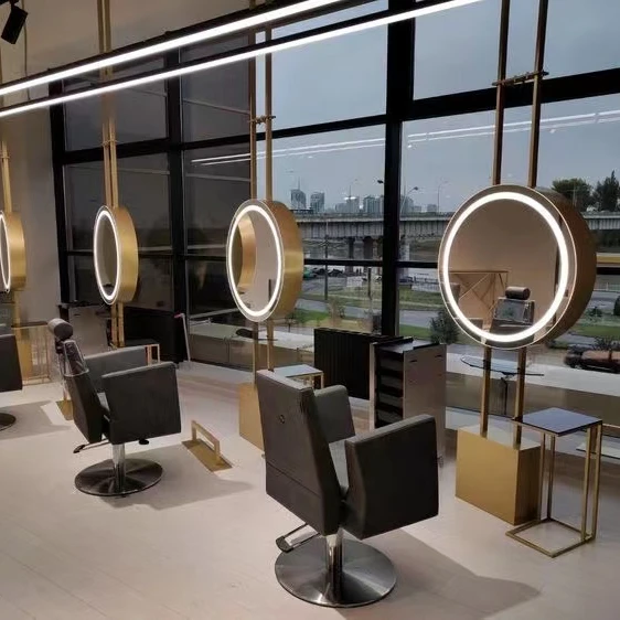 

Luxury Large Gold Styling Barber Salon Furniture Led Makeup Beauty Hairdressing Salon Mirror With Light