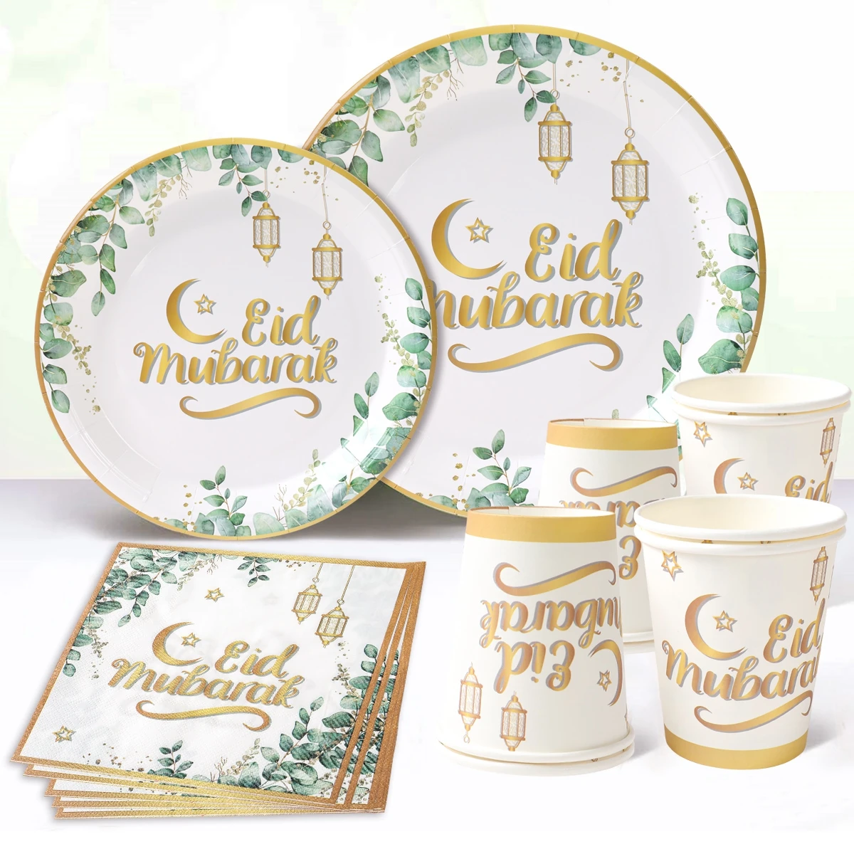 Eid Mubarak Disposable Tableware Paper Plate Cup Banner Gift Bags Islamic Muslim Party Supplies 2025 Ramadan Kareem Decorations