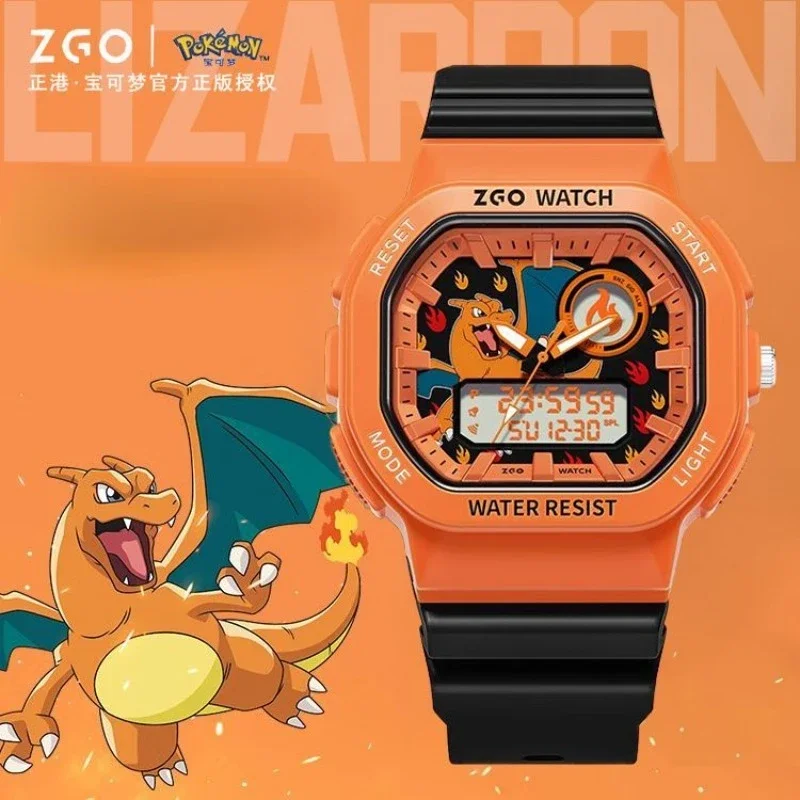 ZGO-reloj electrónico de la serie Pokeom Co para niño, cronógrafo de Pikachu con dragón de fuego, regalo para estudiante Masculino