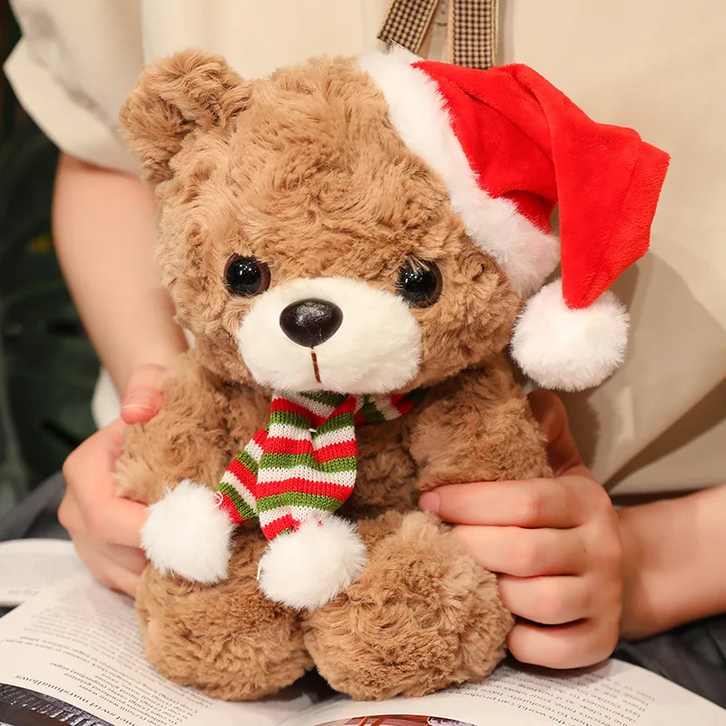 Cute Classic Teddy Bear Plush Toys Kawaii Christmas Bear Plushie Pillow Stuffed Soft Animal Doll for Kids Girls New Year's Gift