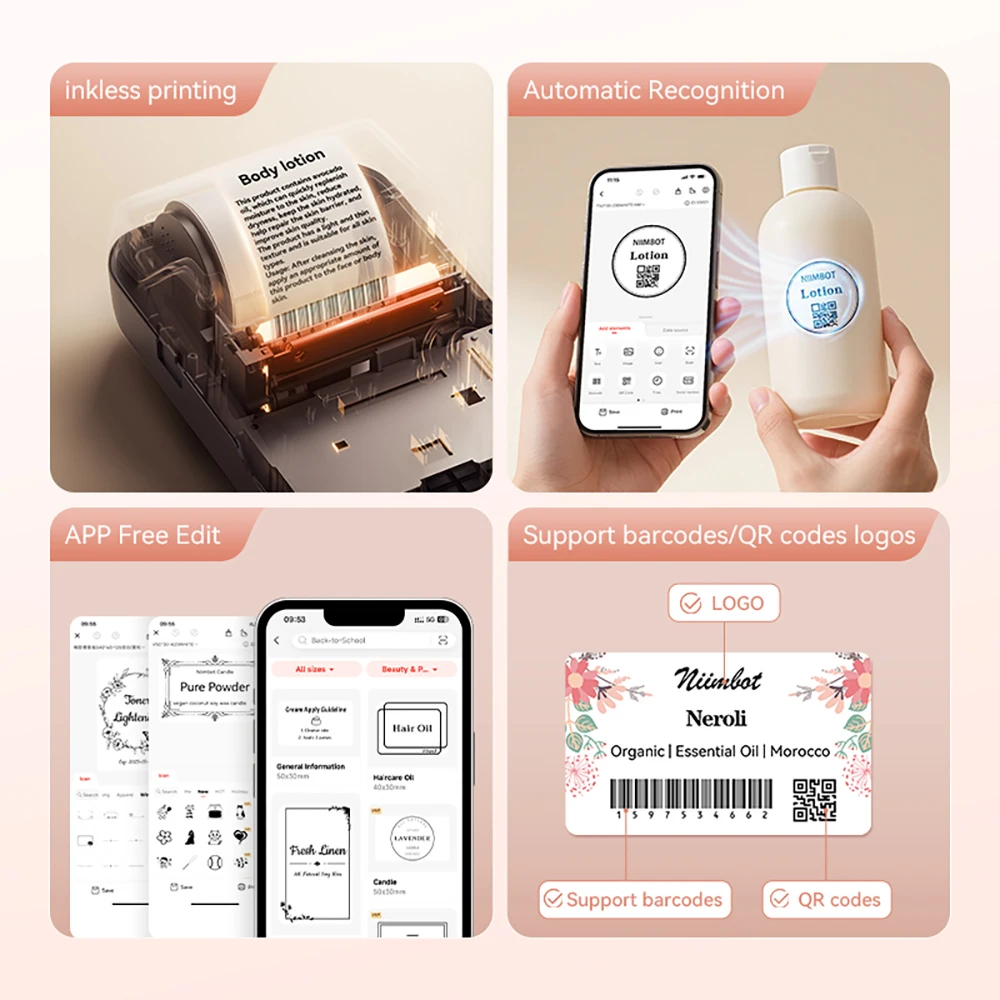 Niimbot B1 طابعة ملصقات مستحضرات التجميل المحمولة صانع الملصقات اللاسلكية متعددة الوظائف ذاتية اللصق آلة لصق الجيب