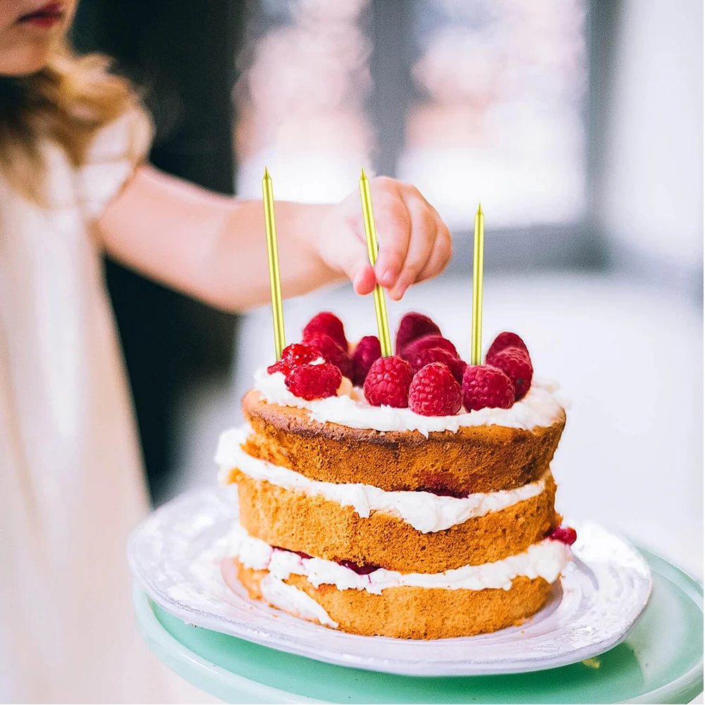 12er-Pack Lange Dünne Geburtstagskerzen Langsam Brennende Goldene Tortenkerzen für Geburtstag Hochzeit Glücksparty Dekoration – Detail 7