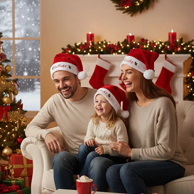 Christmas Short Plush Hat Red Santa Claus Hat Family Member Mother Father Kids Christmas Hat Gifts Happy New Year Supplies