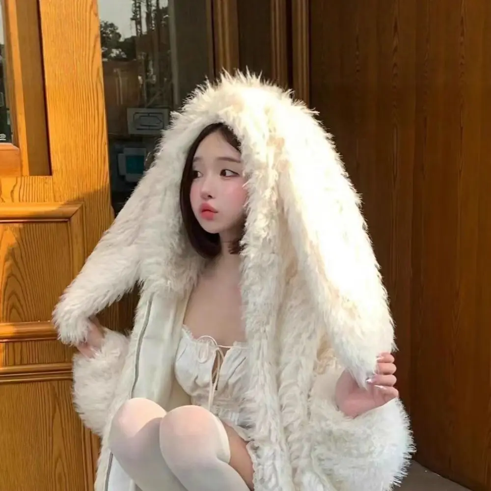 

Fashion Long Sleeve Imitation Lamb Wool Hoodie Winter Autumn Ladies Top Cardigans Women Y2K Kawaii Thick Warm Coats Streetwear