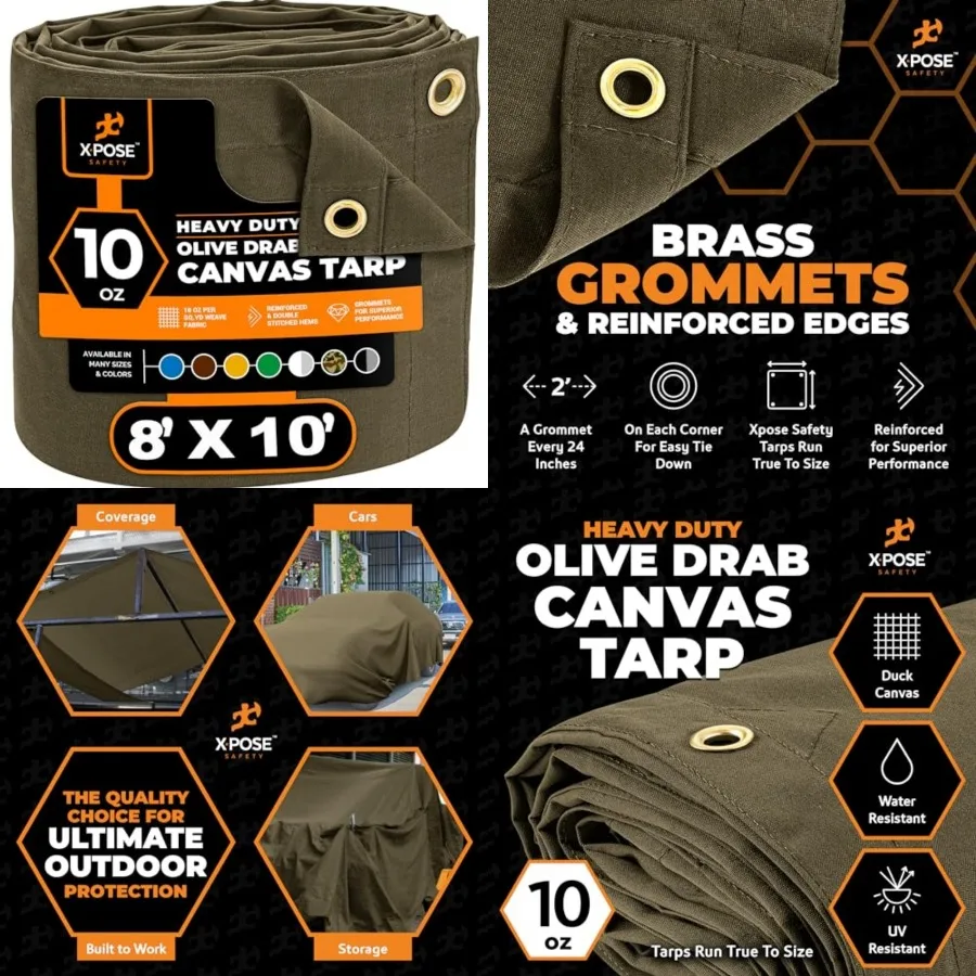 

Canvas Tarp - 10oz Canvas Tarps Heavy Duty Water Resist with Brass Grommets- Multipurpose Outdoor Tarpaulin for Camping, Canopy