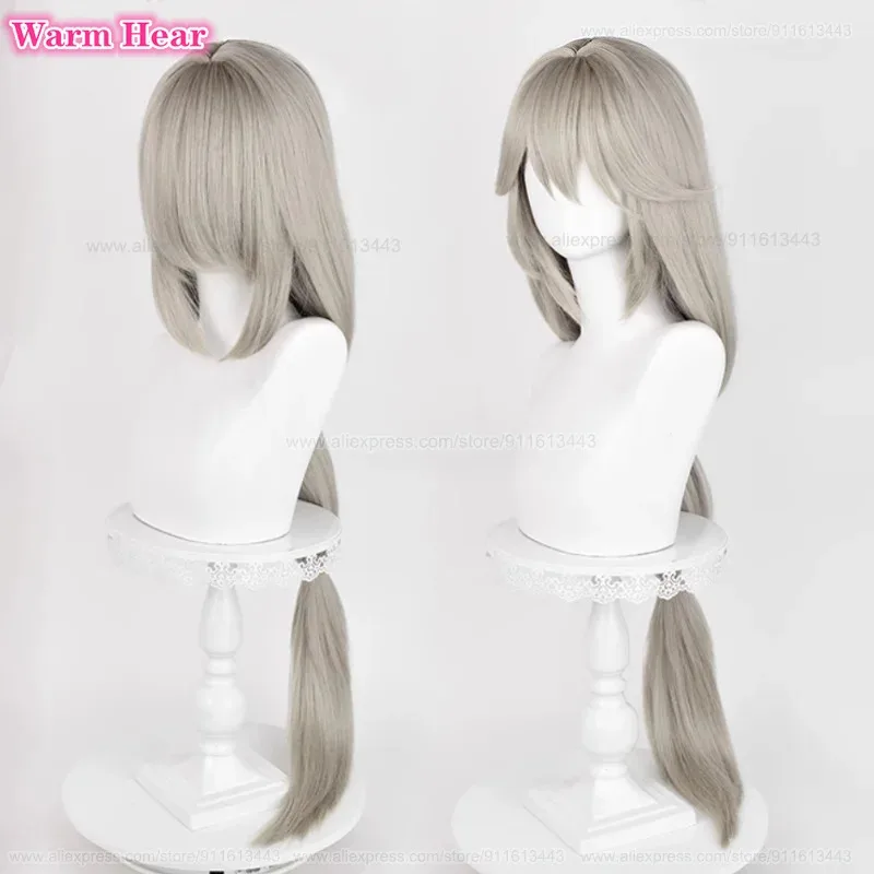 게임 Alexandrina Sebastiane 합성 105cm 긴 리넨 그레이 포니 테일 코스프레 애니메이션 가발 내열성 헤어 할로윈 파티 가발