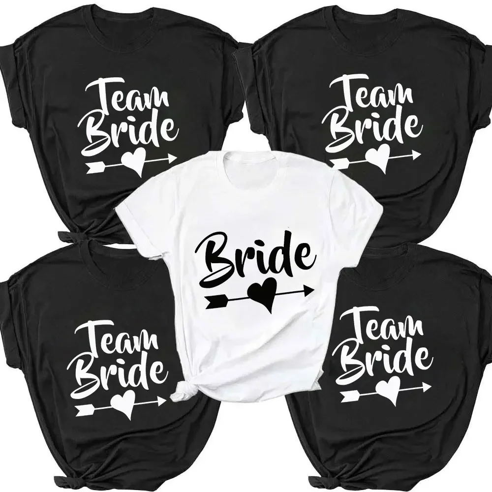 T-shirt Bridesmaid Wedding Party Bridal Heart Bachelorette Hen Party Tops Summer Tees Team Bride Squad Shirts Women Clothes