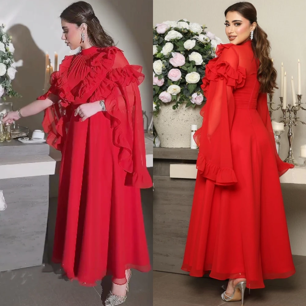 

Customized Jersey Pleat Ruched Wedding Party A-line High Collar Bespoke Occasion Gown Midi Dresses