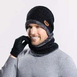 Women Men Wool Hat Scarf Two-piece Set Skullies Beanies Hat Keep Warm Plush Knitted Cap Autumn Winter Warm Protective Face Neck