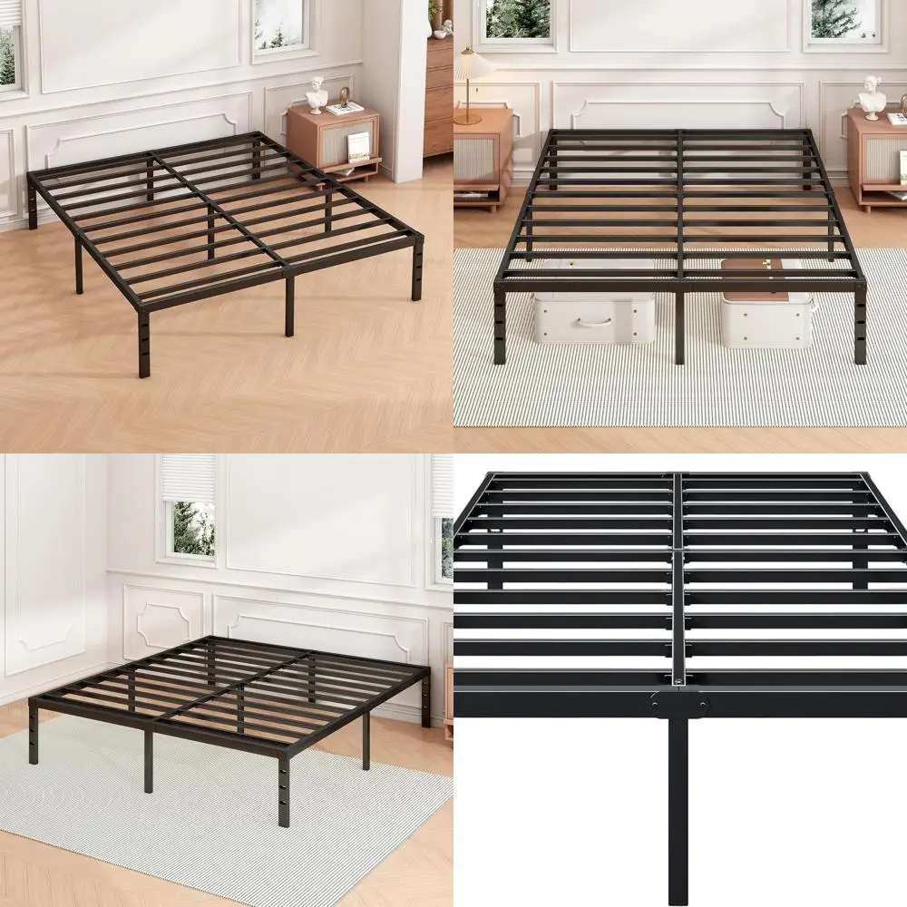 

Durable 16 Metal Full Bed Frame - No Box Spring, Easy Setup, High Capacity, Storage Space, Black