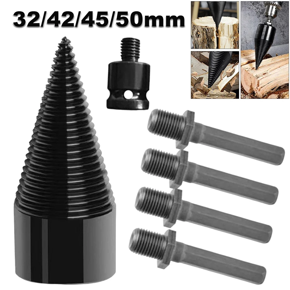 32/42/50mm Wood Drill Bit Firewood Splitter Drill Bit Round/Hex/Square Shank Wood Splitting Cone Reamer Punch Driver Drill Bit