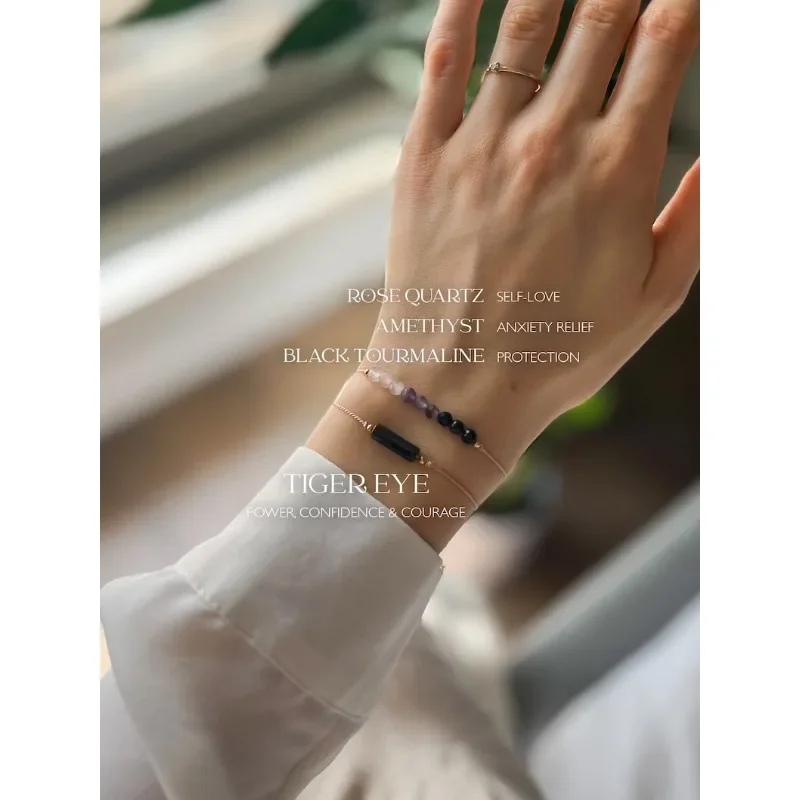 طقم سوار واقي من Empath ، حجر عين النمر ، حماية الطاقة ، الجمشت ، التورمالين الأسود ، الكوارتز الوردي