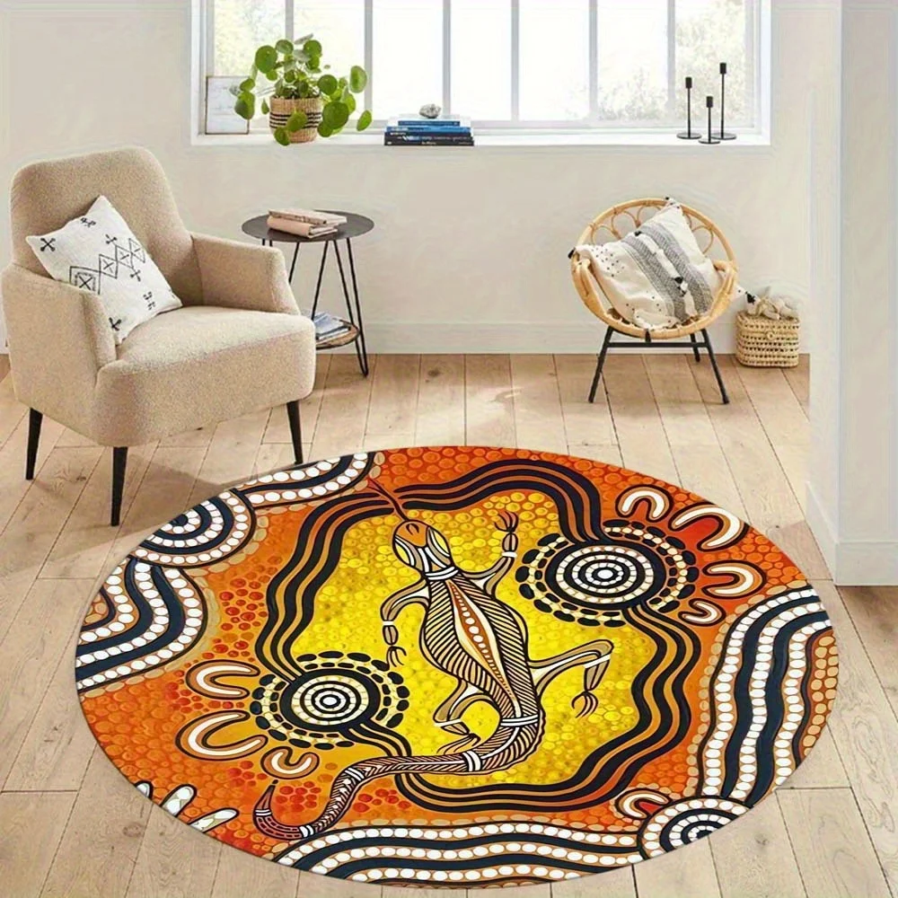 

Crystal velvet carpet2D Flat, 2D Flat Print Round Doormat - Anti-Slip Crystal Velvet Floor Mat with Orange Lizard Design, Hand