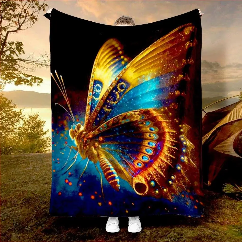 Golden colorful and dreamy butterfly Flannel printed blanket suitable for all seasons suitable for living office sofa and travel