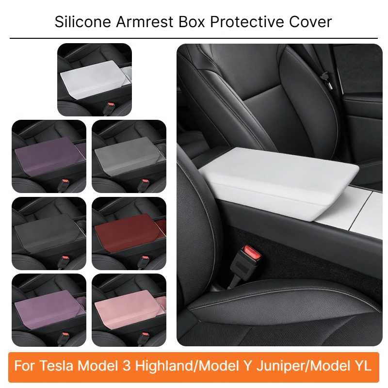 Für Tesla Model 3/Y/YL 2026 Silikon Mittelkonsole Armlehnenabdeckung Weiche Mittelarmlehnenbox-Abdeckung Auto-Innenausstattung
