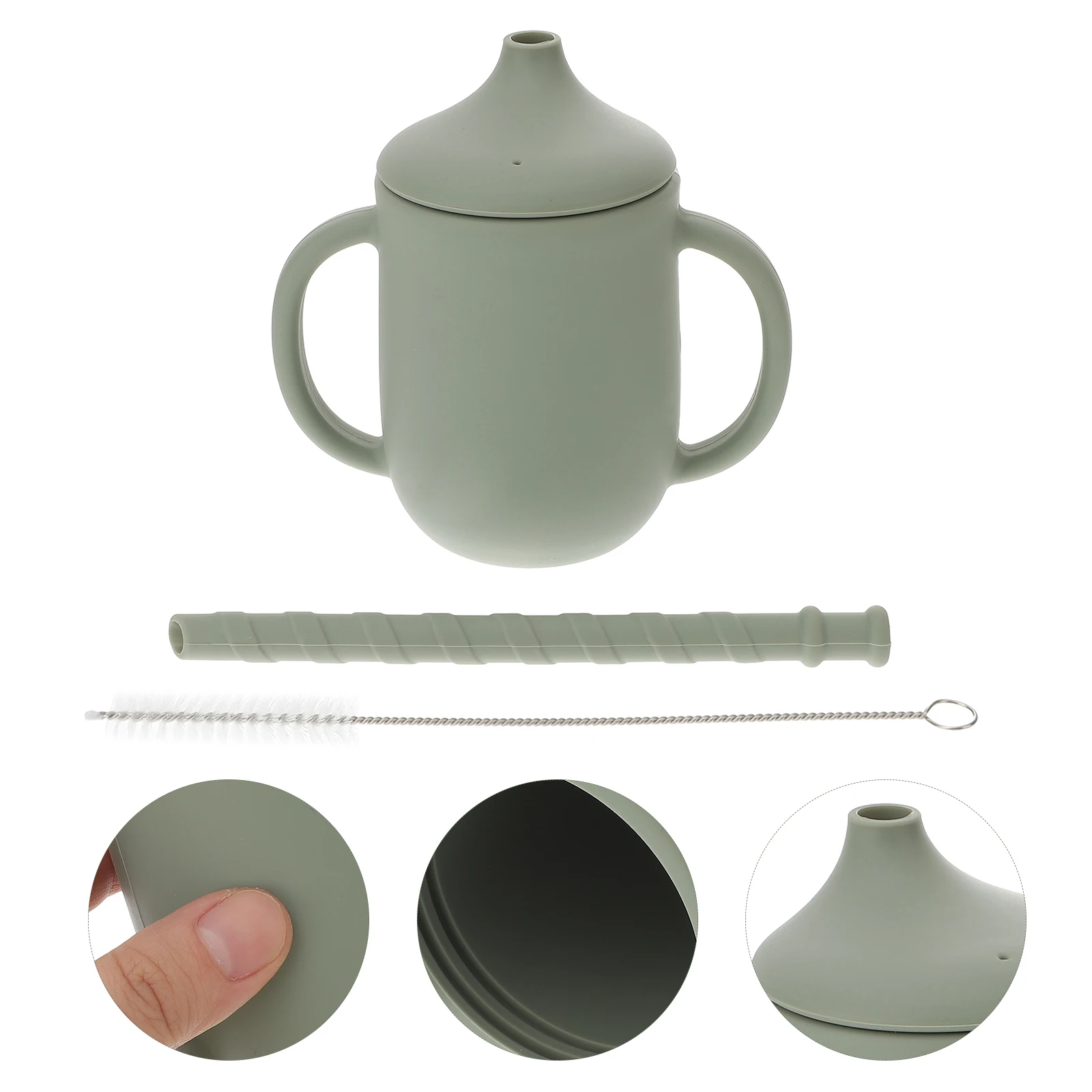 

Silicone Kids Baby Straw Toddler Water Bottle Cup Dark Grey Anti fall Durable Sippy Cups for Toddlers Portable Training Cup