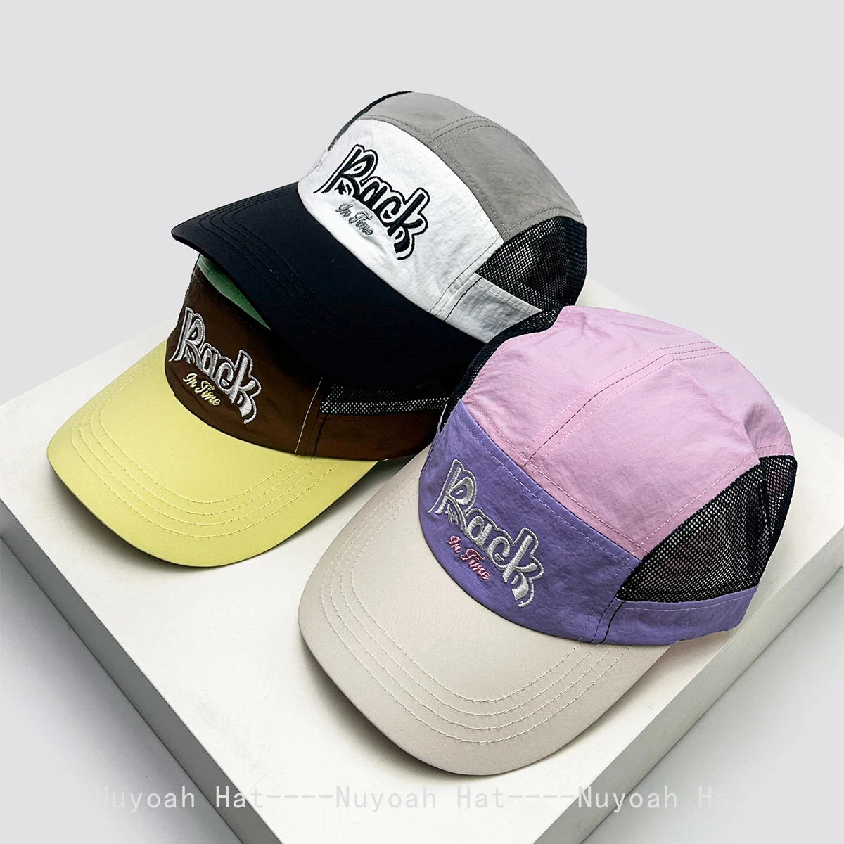 

New Men Women Quick-dry Embroidered Letters Baseball Hats Sunshade Color Block Breathable Mesh Peaked Caps Versatile Fashion ins