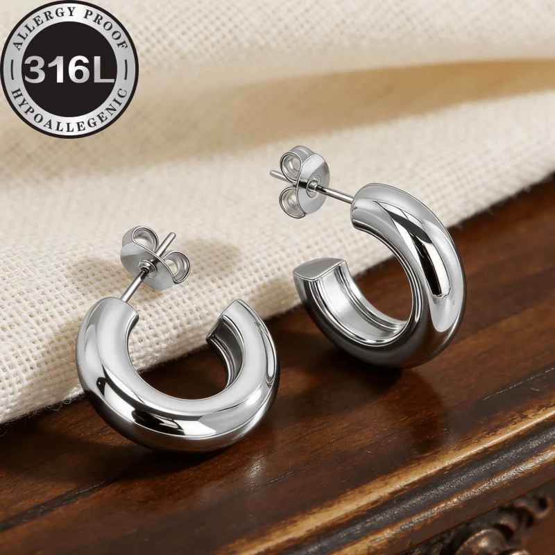 316L stainless steel Golden anti-allergic earrings, hemispherical line round, simple and atmospheric design