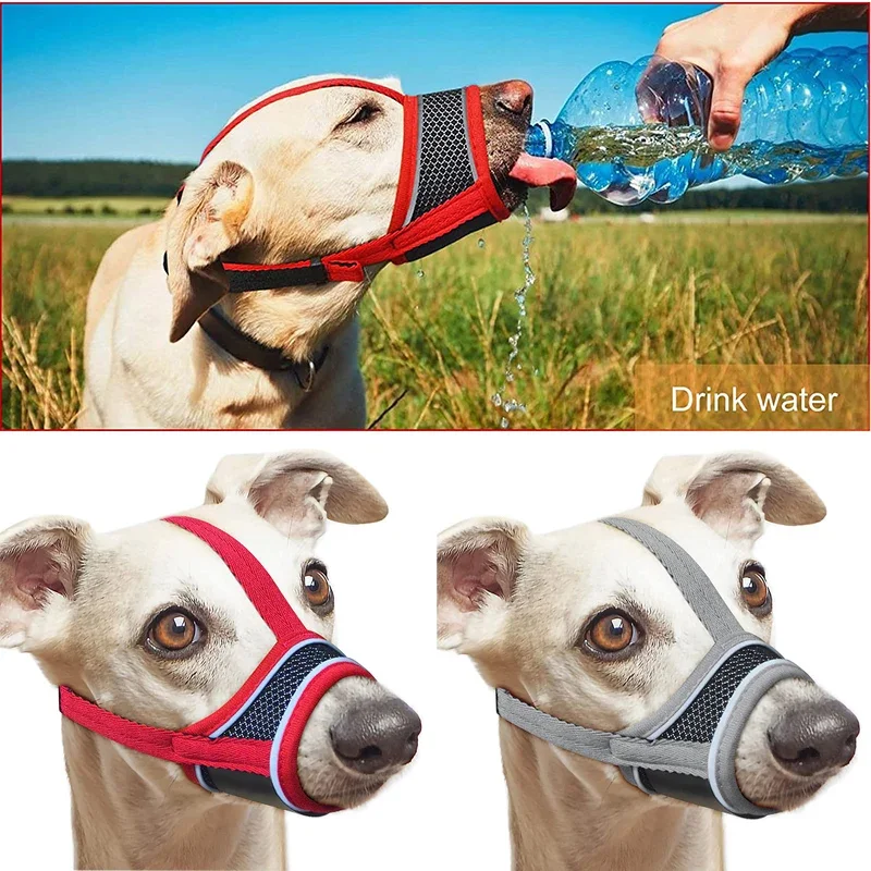 Breathable Dog Muzzle Drinkable Anti Biting Barking Chewing Muzzle for Dog with Anti-Drop Adjustable Reflective Strap in Night