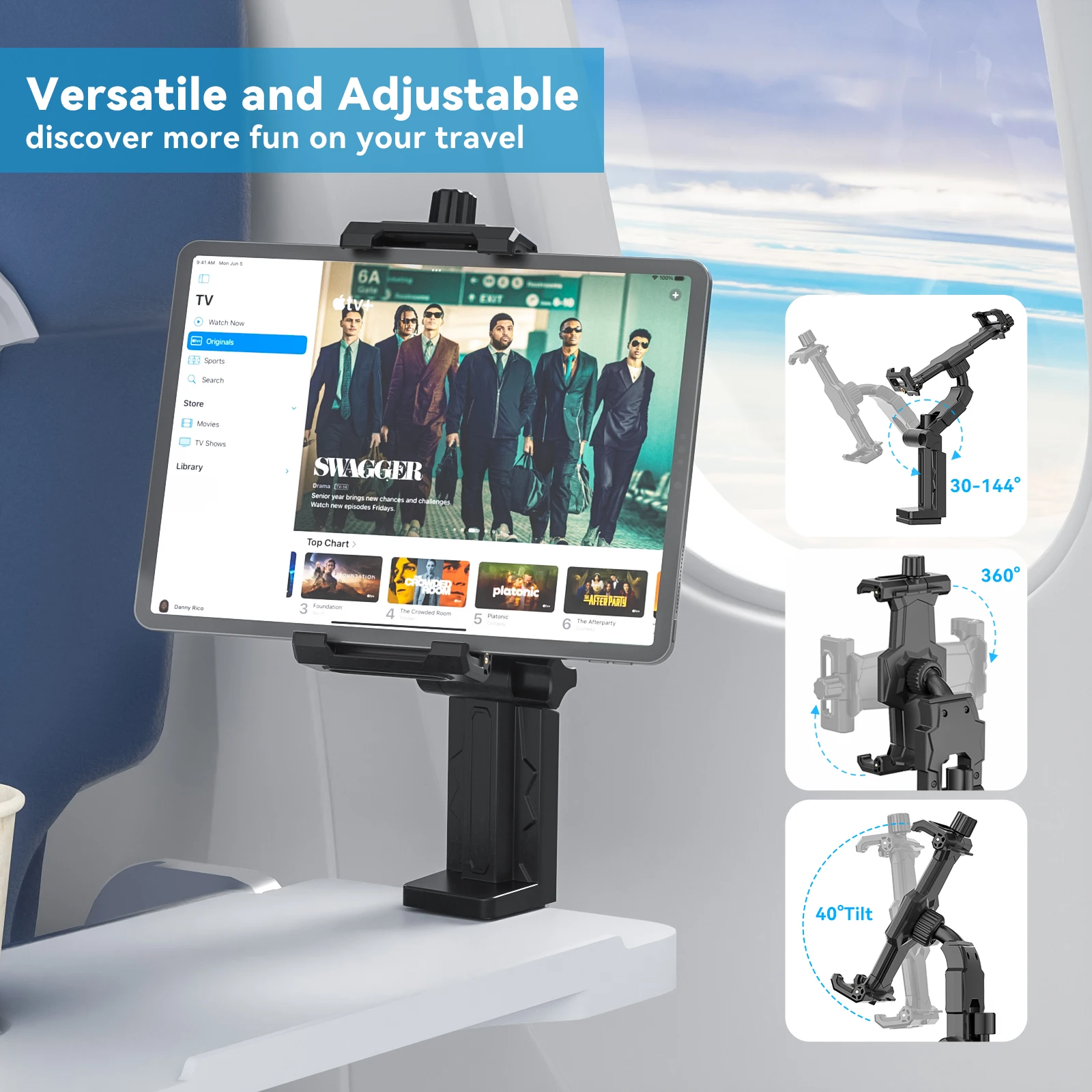 For Airplane Tablet Holder Mount Adjustable Travel Essentials iPad Phone Stand with 360 Degree Rotation Compatible with iPad