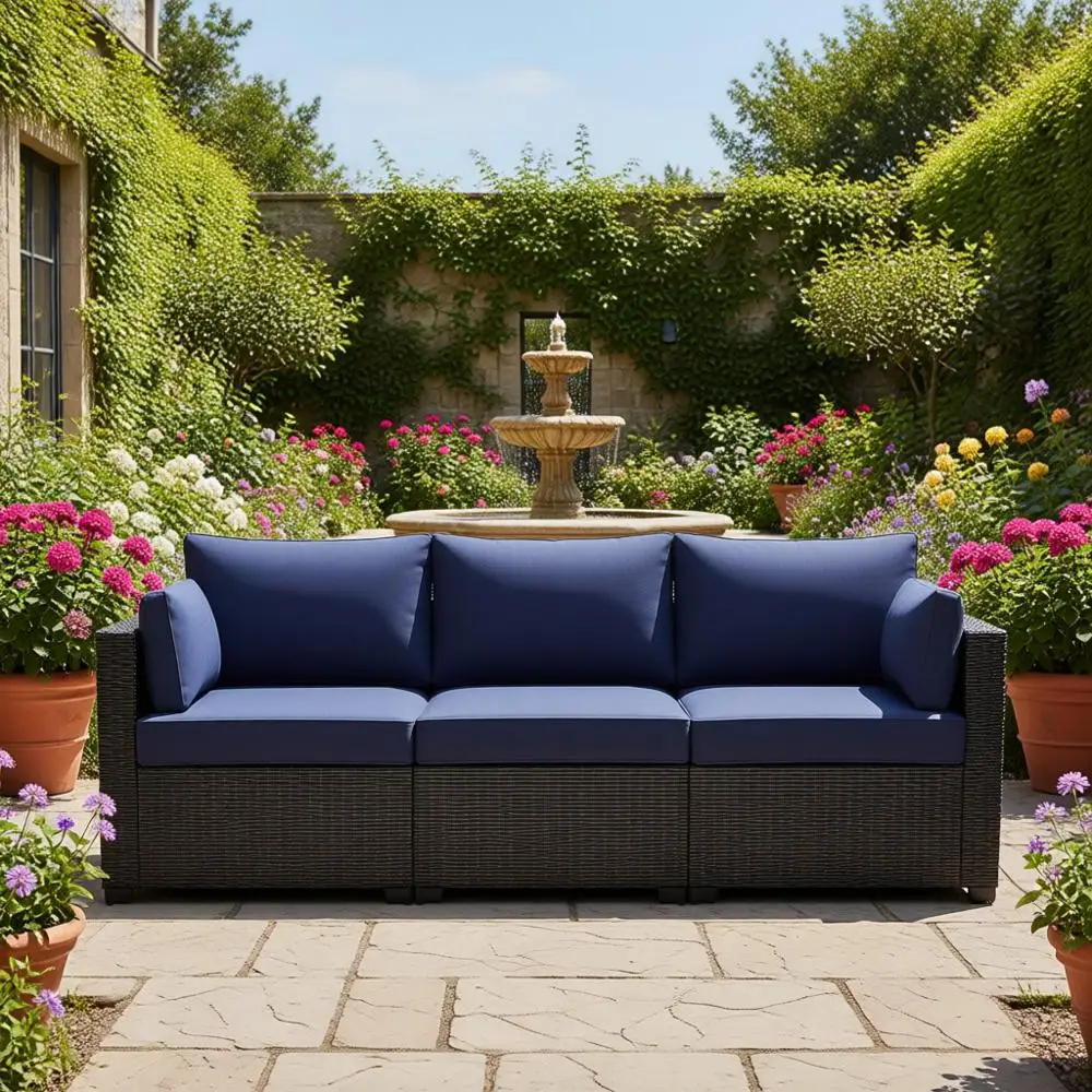 

Чехлы для сидений уличного дивана на 3 места, темно-синие, с водонепроницаемой молнией