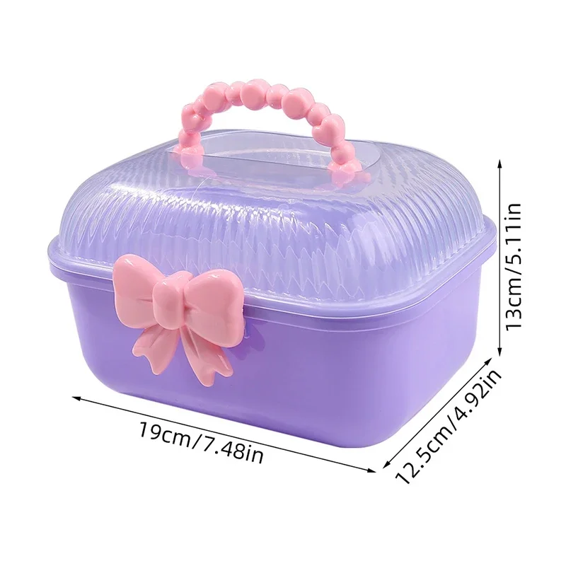 1Pc Double Layer Bow Plastic Nail Brush Tie Hairpin Storage Jewelry Children's Hair Accessories Organizer Portable Nail Tool Box