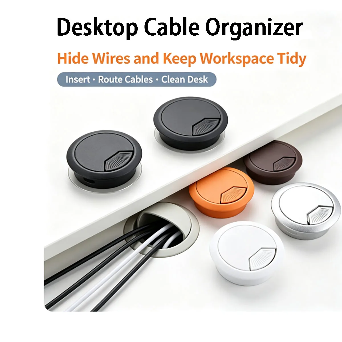 ABS Plastic Cable Grommet Desk Cord Hole Cover, 50/53/60/80mm Wire Organizer for Office Furniture Cable Management