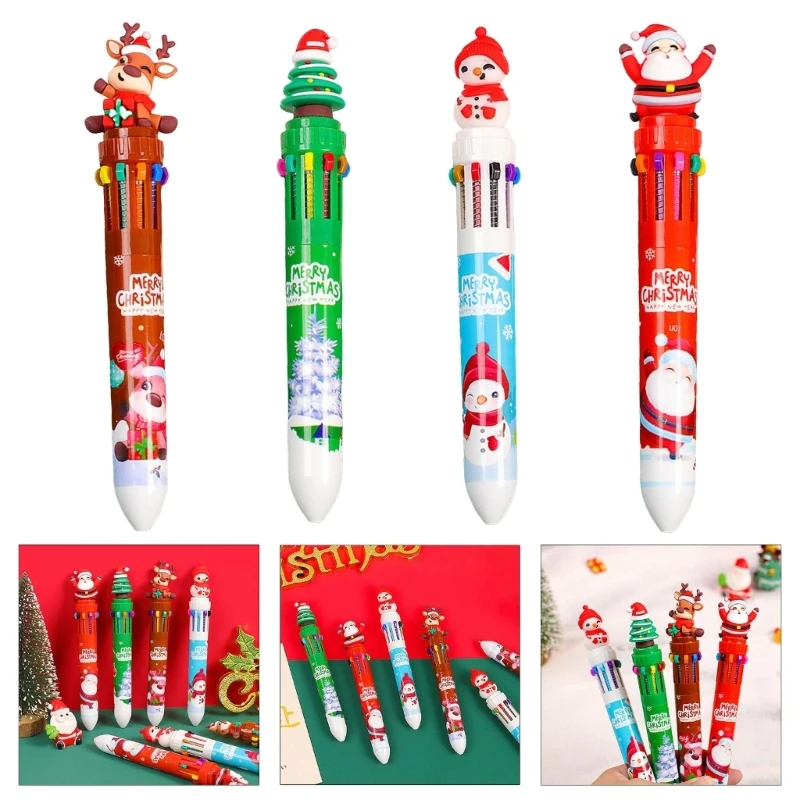 6 PCS Giáng sinh Ballpoint Pen 10 trong 1 Bút Shuttle Multicoloure Pen hoạt hình Pen K1KF