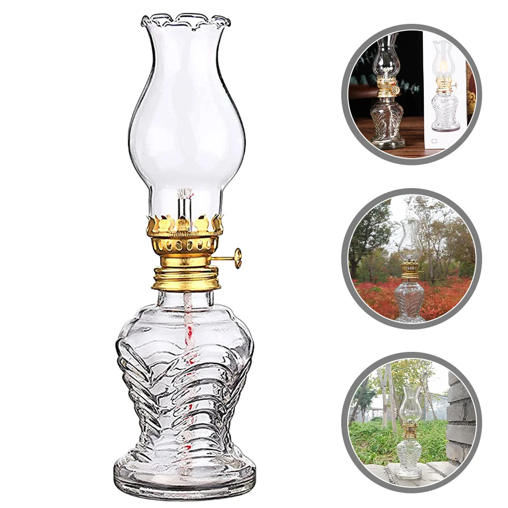 

Outdoor Kerosene Lamp LED Lighter Oil Lantern Glass Lanterns Desktop Adornment Lampshade