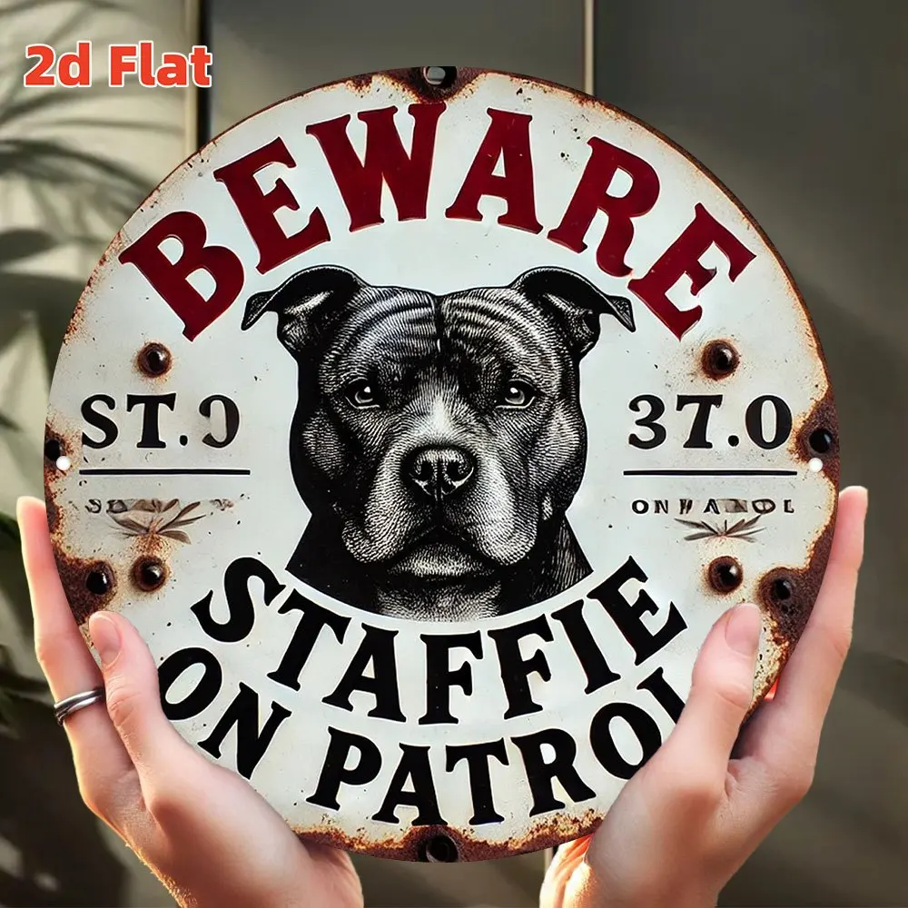 Placa de madera de alta definición, letrero redondo de madera con advertencia de Staffordshire Bull Terrier, letrero de advertencia vintage con estampado de Staffordshire Bull Terrier para pared A