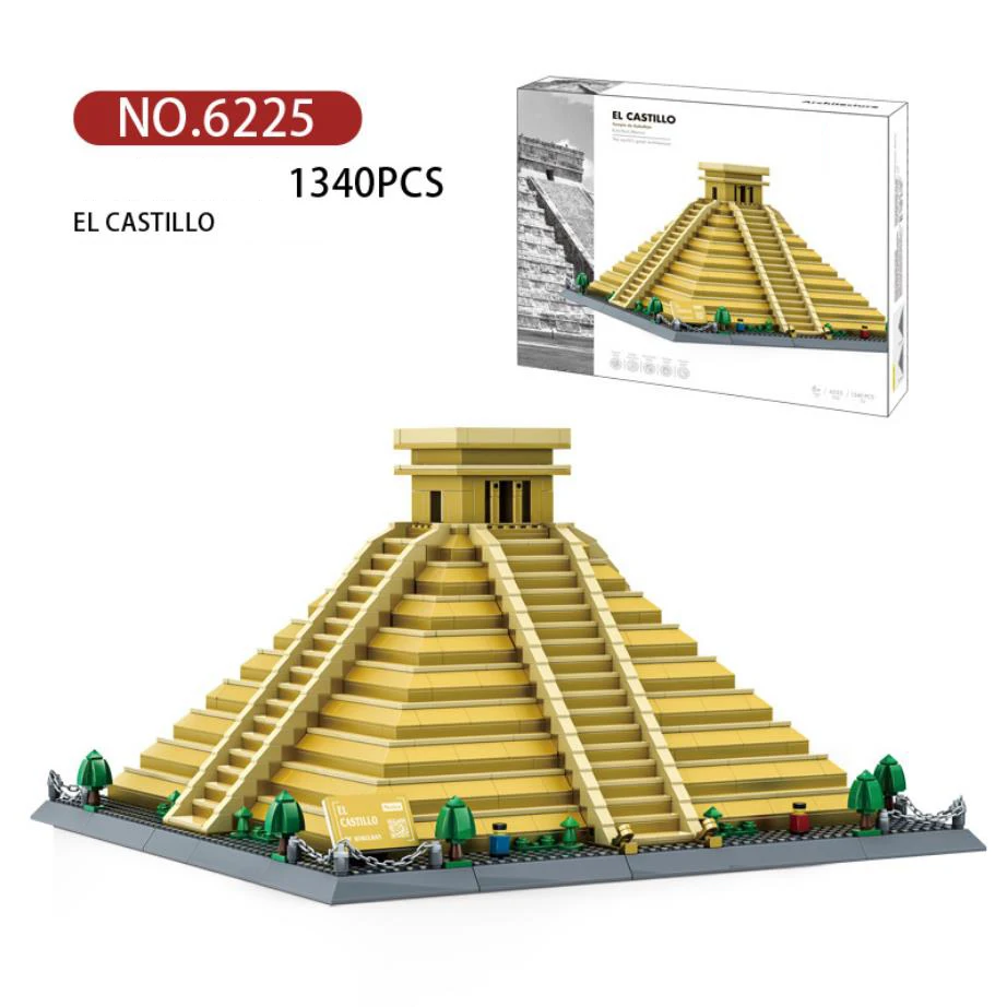 World Historical Cultural Heritage Architecture Block Mexico El Castillo Build Brick Mayan Pyramid Educational Toy Collection