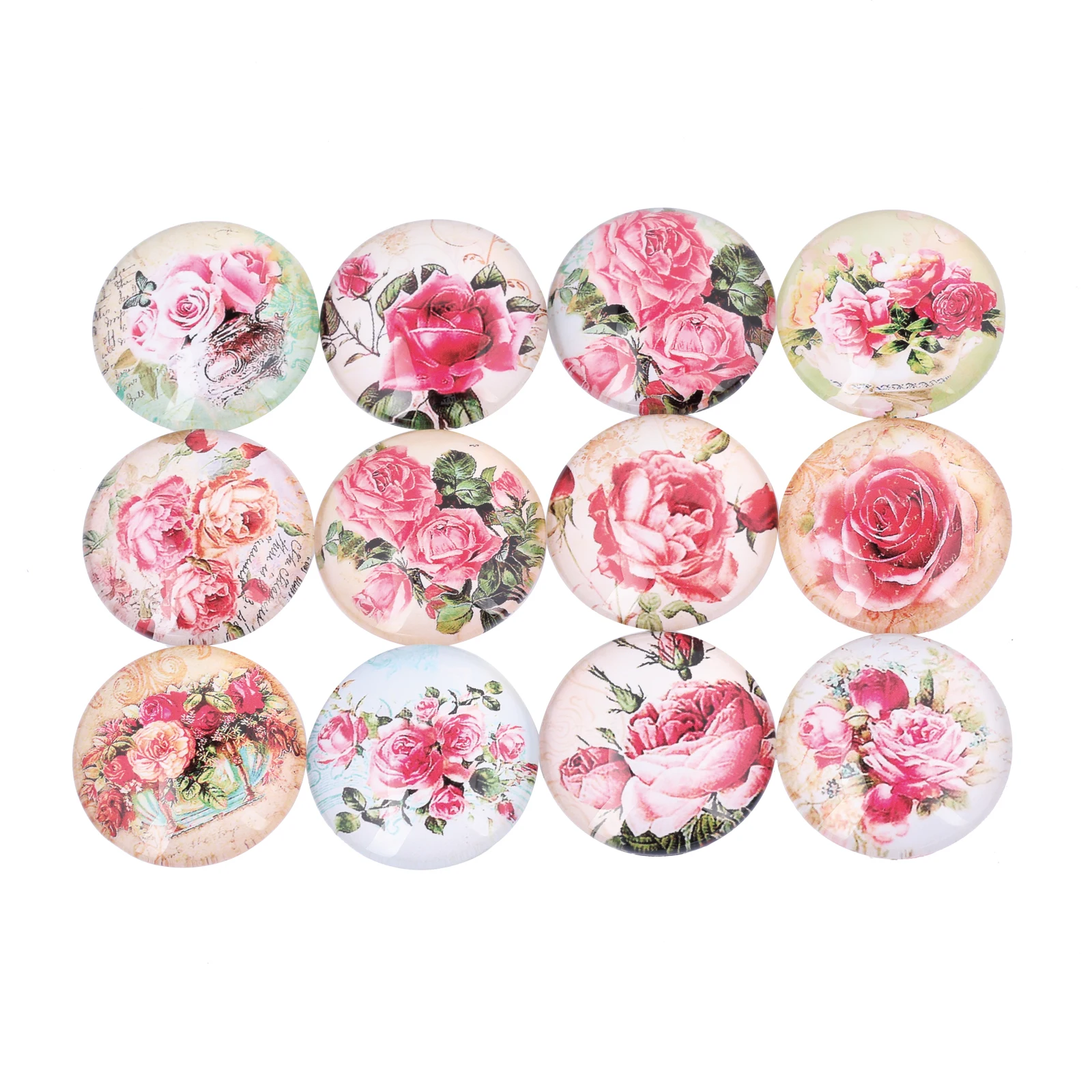 onwear 50pcs mixed rose flower photo round glass cabochon 12mm diy handmade earrings jewelry making findings