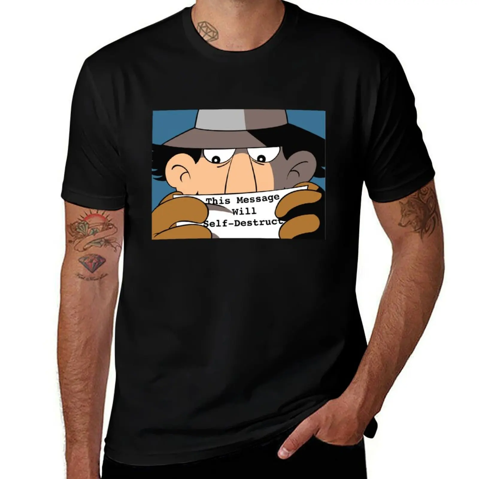 

Inspector Gadget Wowzers Self Destruct Message Vintage Funny Humor T-Shirt plain mens clothing