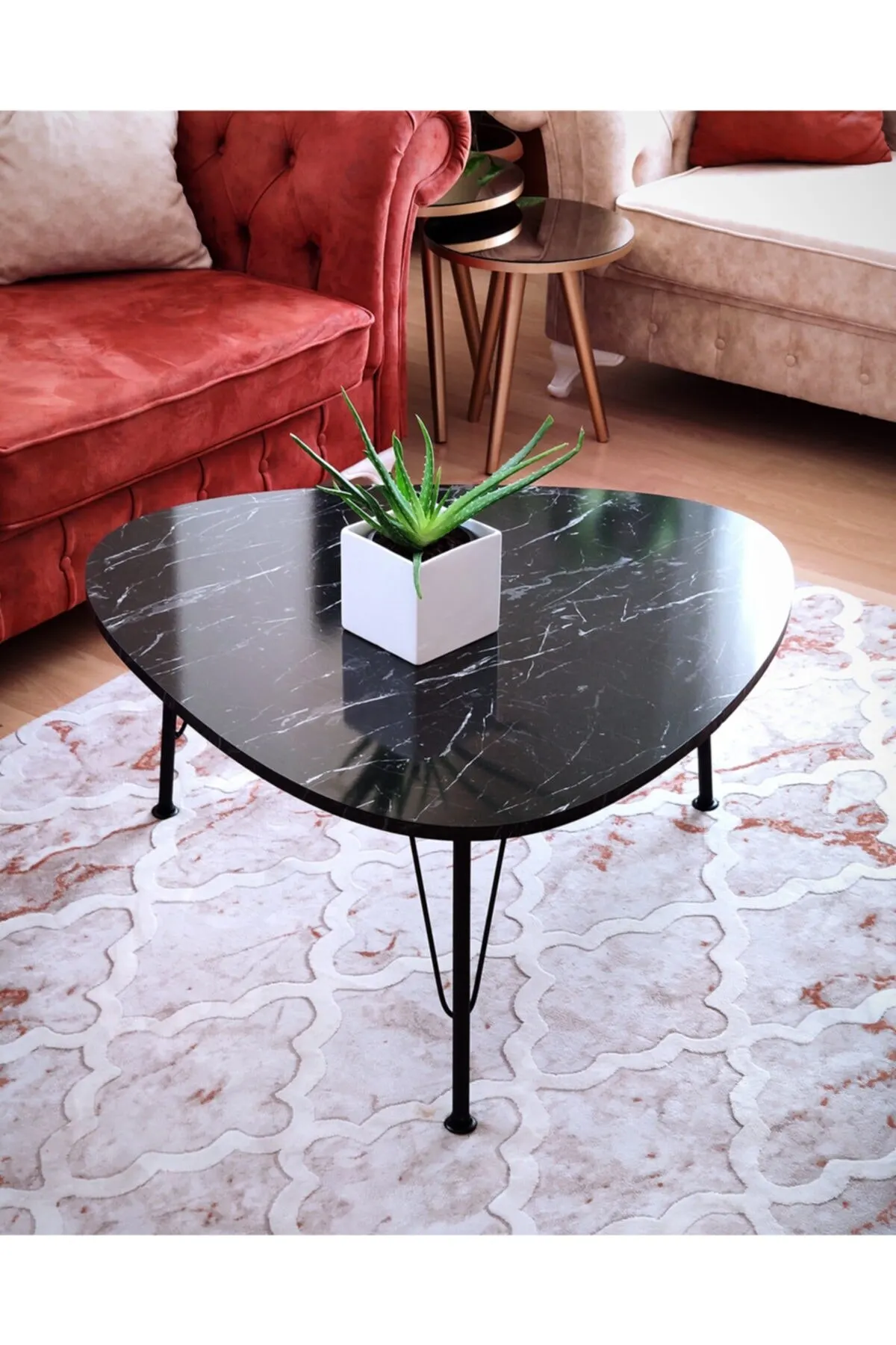 Scandinavian Style De Monte 90x90 Marble Pattern Coffee Tables Side Tea Coffee Service Table Metal Leg Living Room D