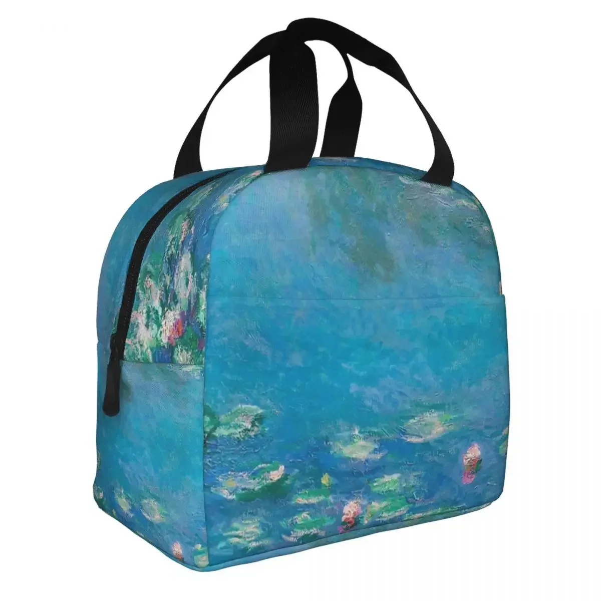 Water Lilies By Claude Lunch Bag Portable Insulated Oxford Cooler Bag Thermal Cold Food School Lunch Box for Women Kids